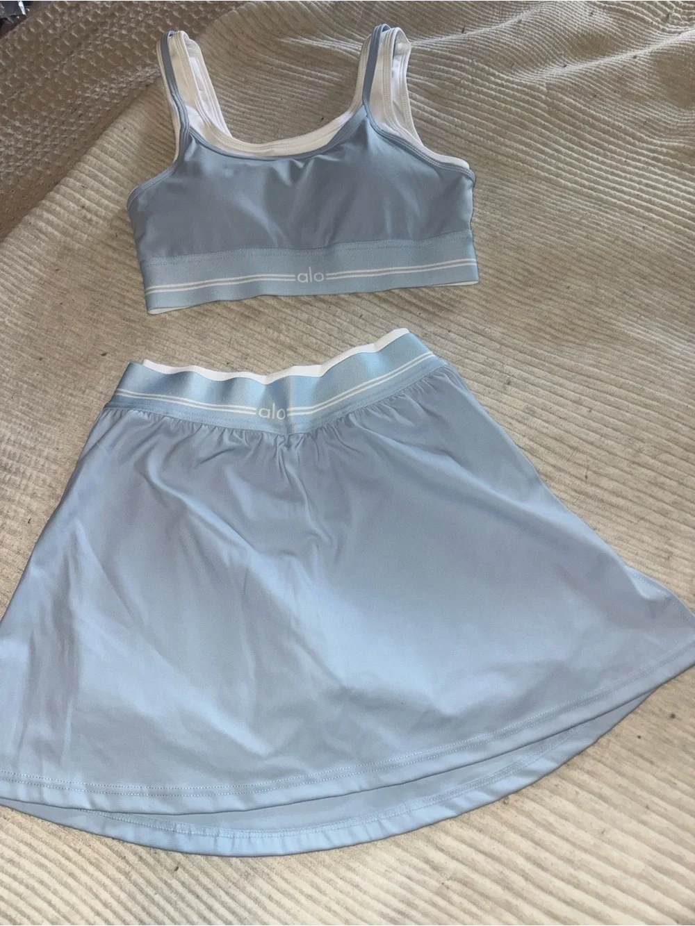 ALO Yoga Light Blue Active Skirt Set